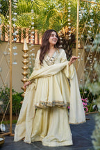 Cream Palazzo Pair With Real Mirror And Embroidery Work For Women