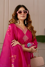 Women Embroidered Regular Pure Cotton Kurti with Pyjamas With Dupatta