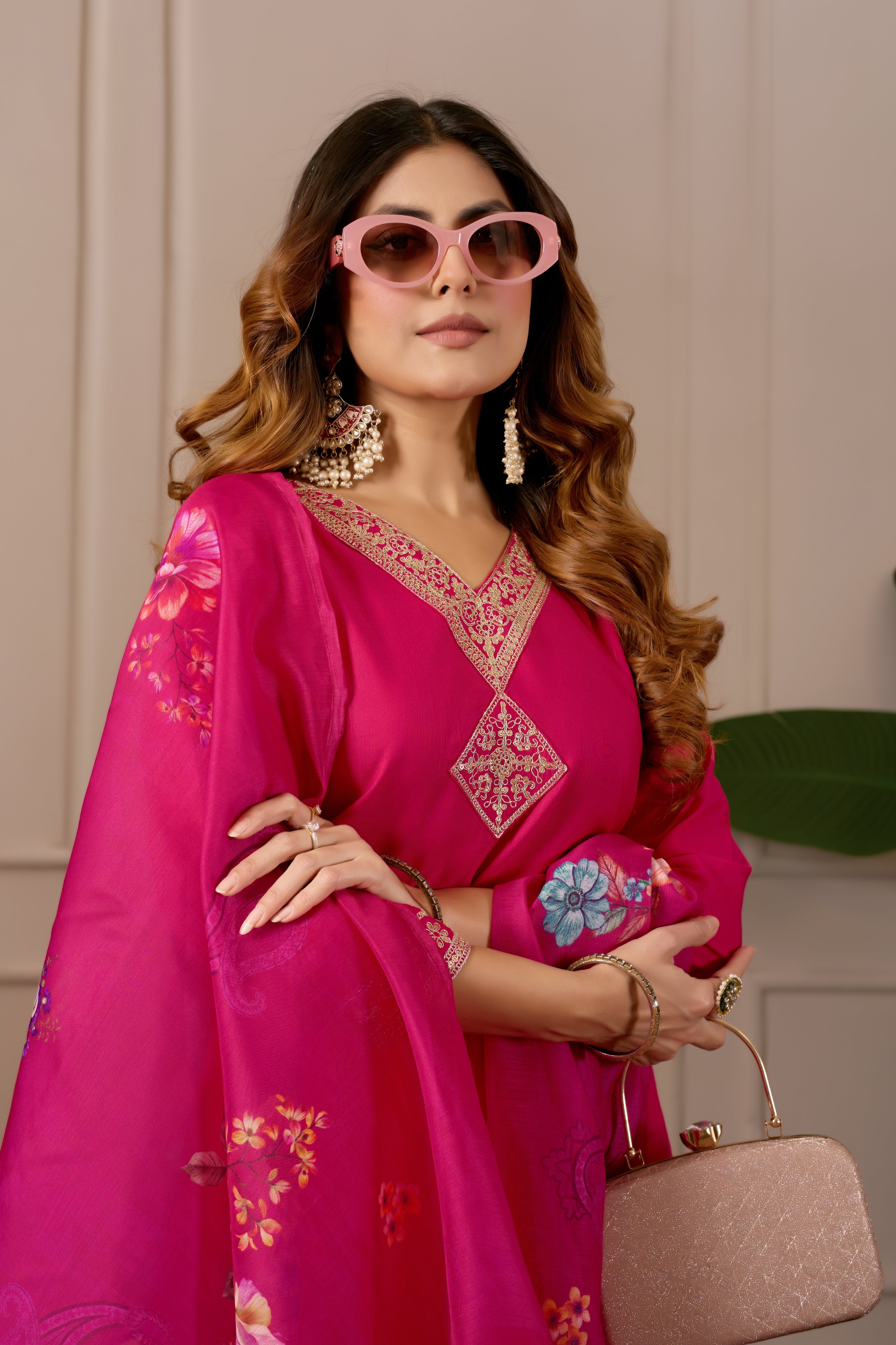 Women Embroidered Regular Pure Cotton Kurti with Pyjamas With Dupatta