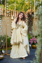 Cream Palazzo Pair With Real Mirror And Embroidery Work For Women