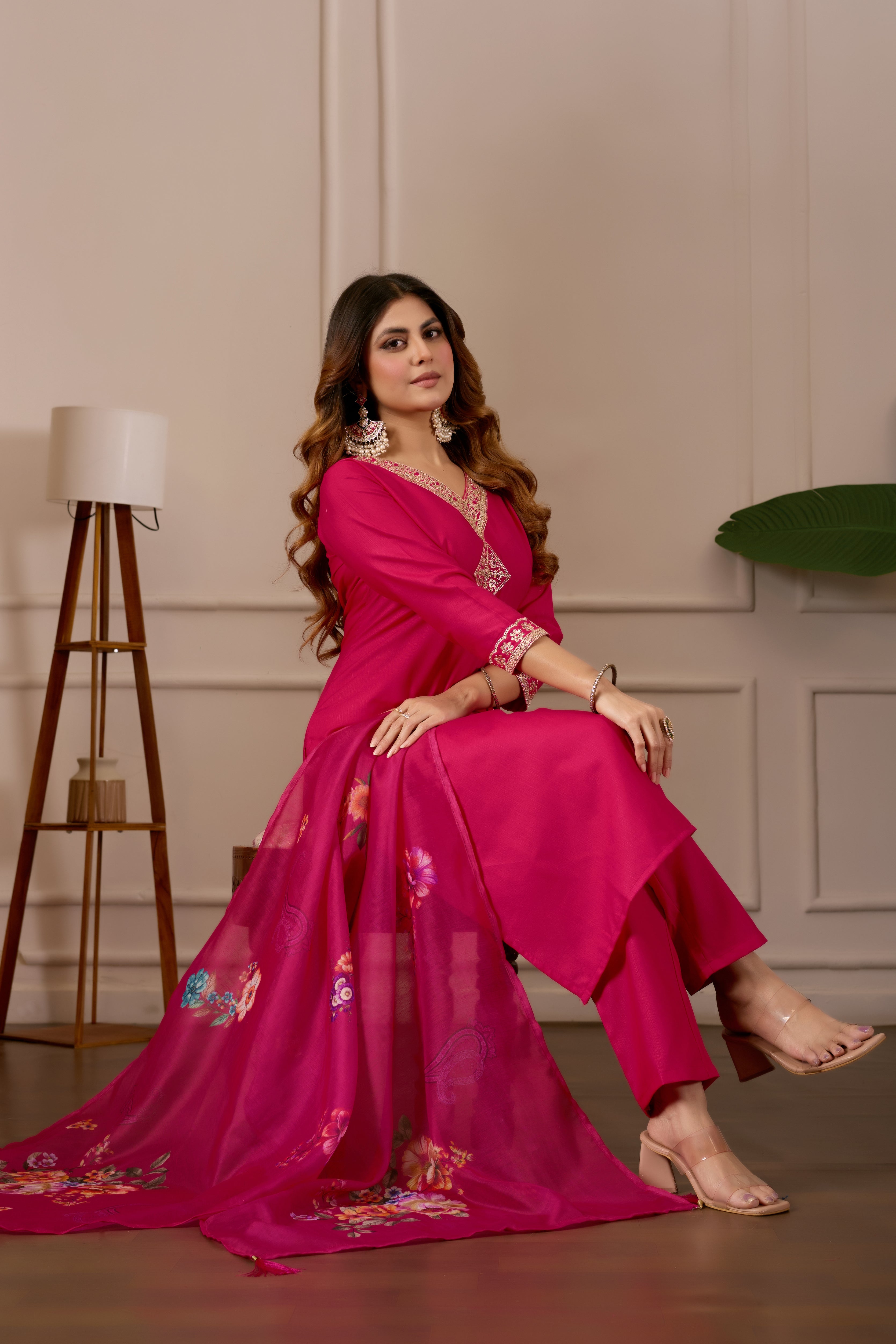 Women Embroidered Regular Pure Cotton Kurti with Pyjamas With Dupatta