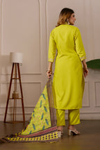 Women's Embroidered Kurta Set with Printed Dupatta, 3 Piece Suit
