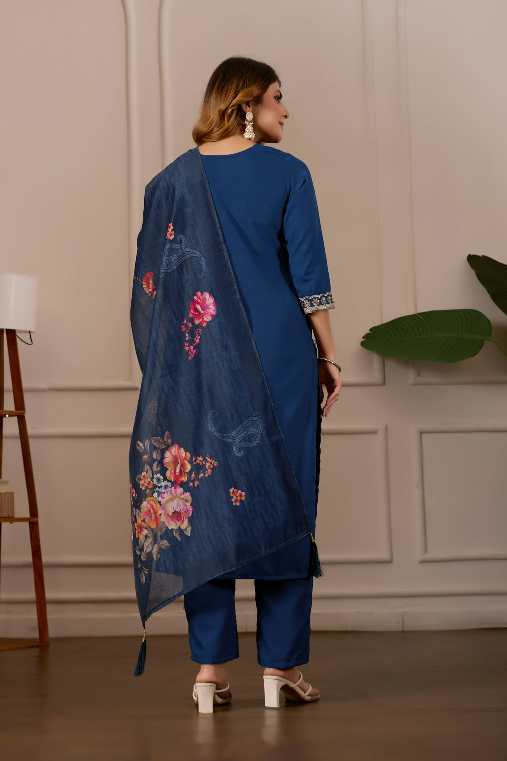 Women Embroidered Regular Pure Cotton Kurti with Pyjamas With Dupatta