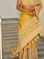 Luxury Off White Gold Kasavu Saree with Designer Tassel Pallu