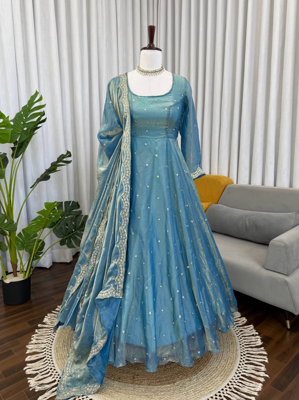 Beautiful Fendy Silk Thread With Sequence Work Gown