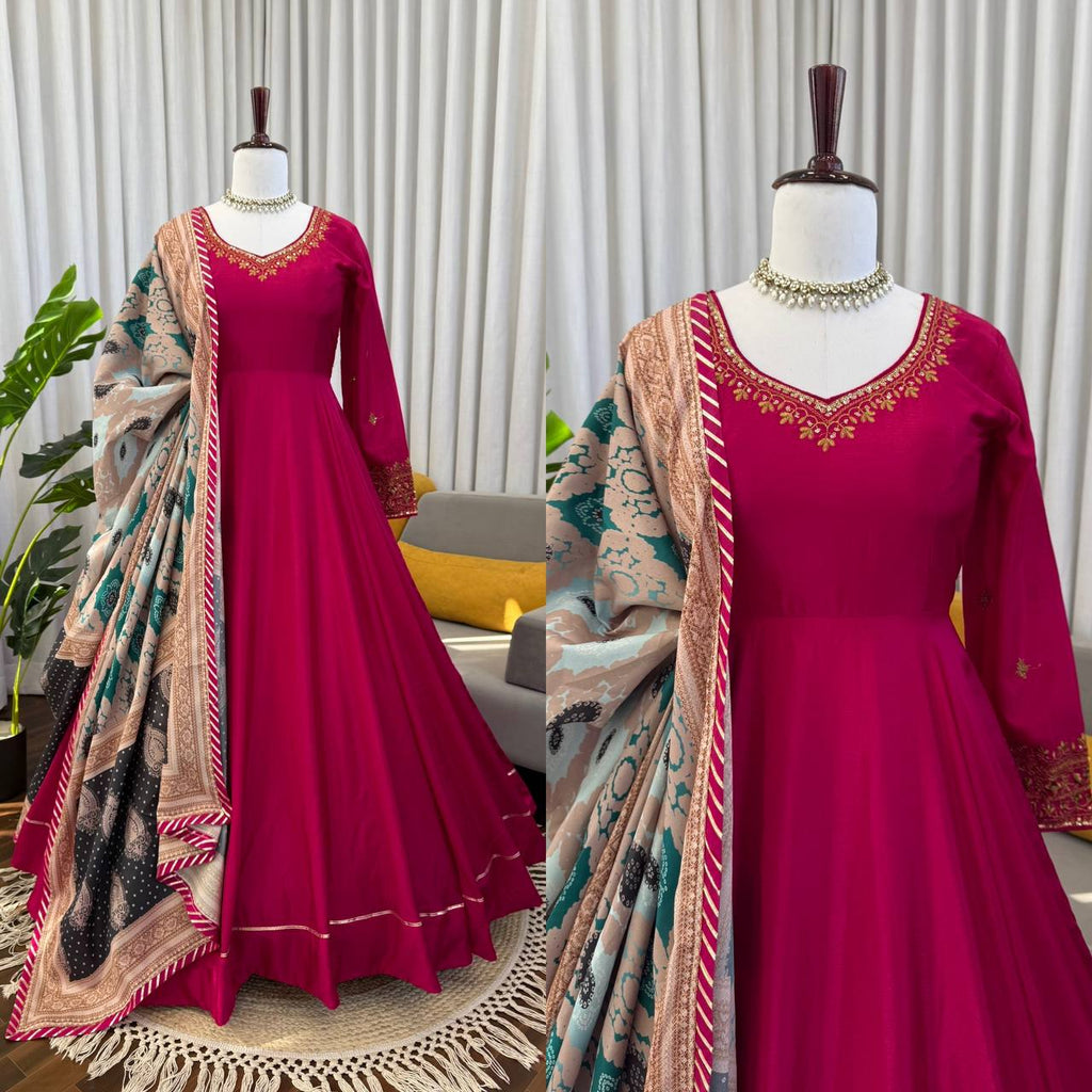 Chinon Anarkali Suit Thread with Sequence work