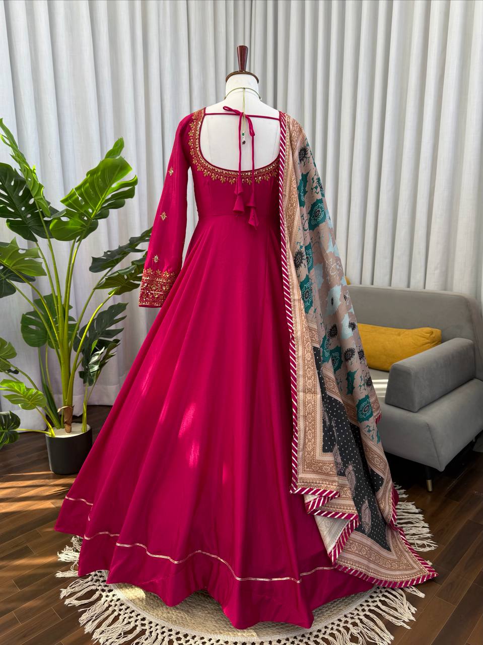 Chinon Anarkali Suit Thread with Sequence work