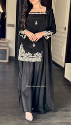 Heavy Natural Crep Designer Ladies Palazzo Suit, 3-Piece Set