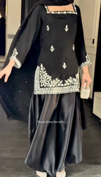 Heavy Natural Crep Designer Ladies Palazzo Suit, 3-Piece Set