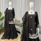 Heavy Natural Crep Designer Ladies Palazzo Suit, 3-Piece Set