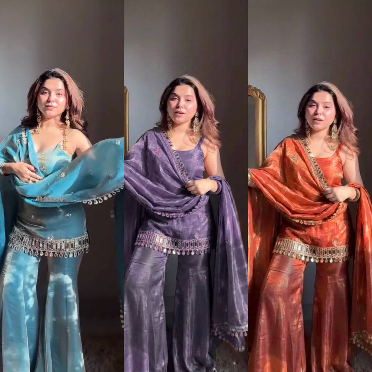 Designer Mirror Work Kurta Palazzo Set for Women – Fendy Silk Party Wear Suit with Dupatta | Wedding, Sangeet