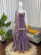 Designer Mirror Work Kurta Palazzo Set for Women – Fendy Silk Party Wear Suit with Dupatta | Wedding, Sangeet