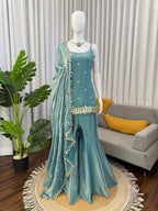 Designer Mirror Work Kurta Palazzo Set for Women – Fendy Silk Party Wear Suit with Dupatta | Wedding, Sangeet