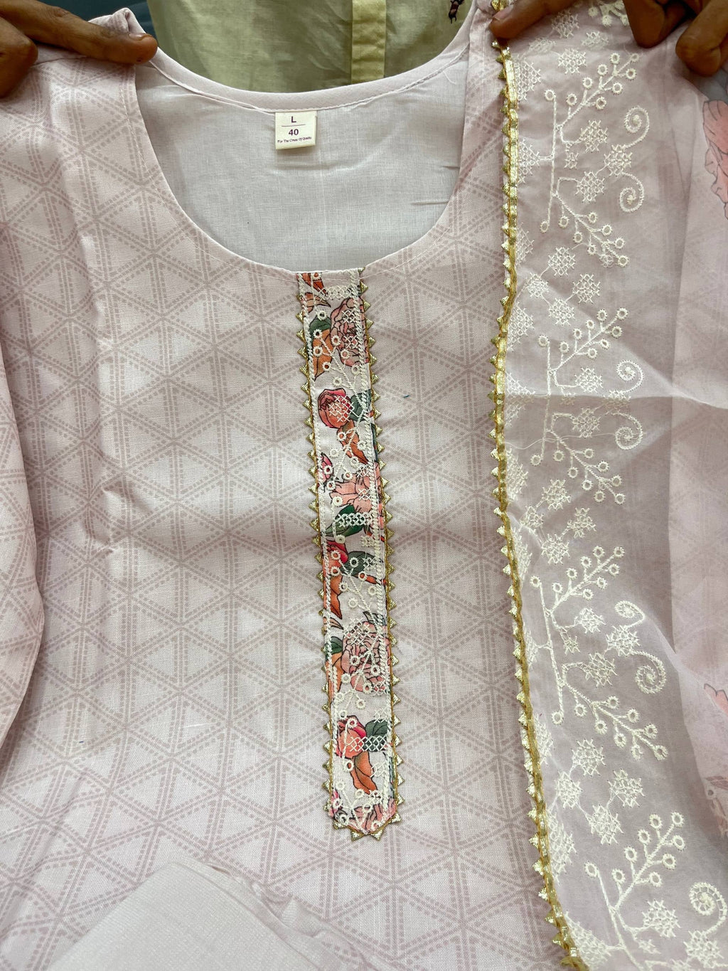 Women's Lilan Cotton Floral Printed Straight Pakistani Kurti with Pant and Dupattta
