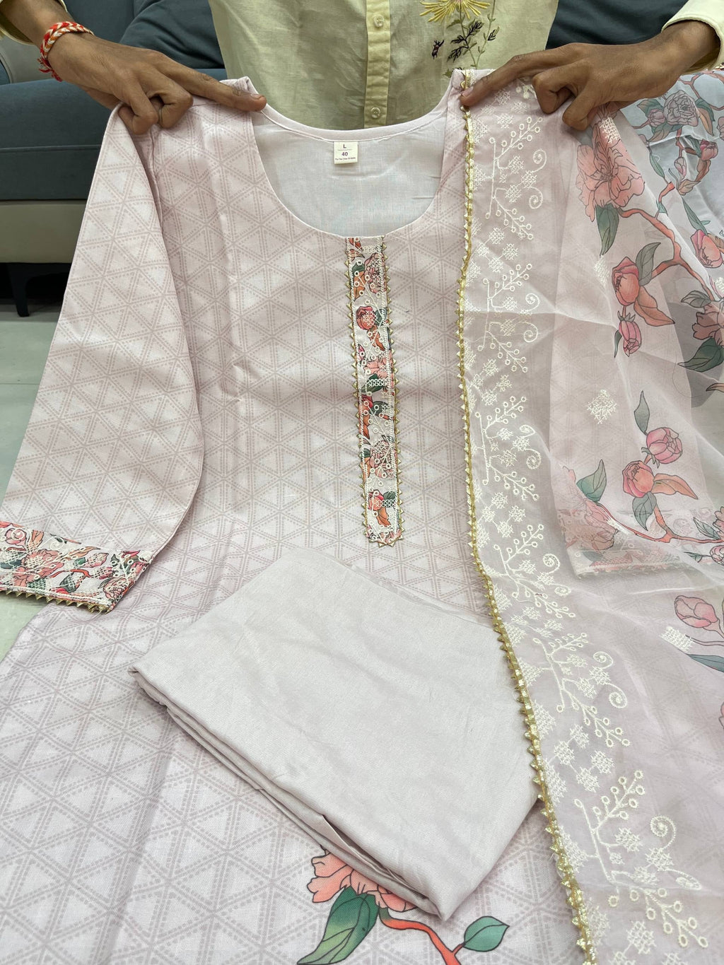 Women's Lilan Cotton Floral Printed Straight Pakistani Kurti with Pant and Dupattta